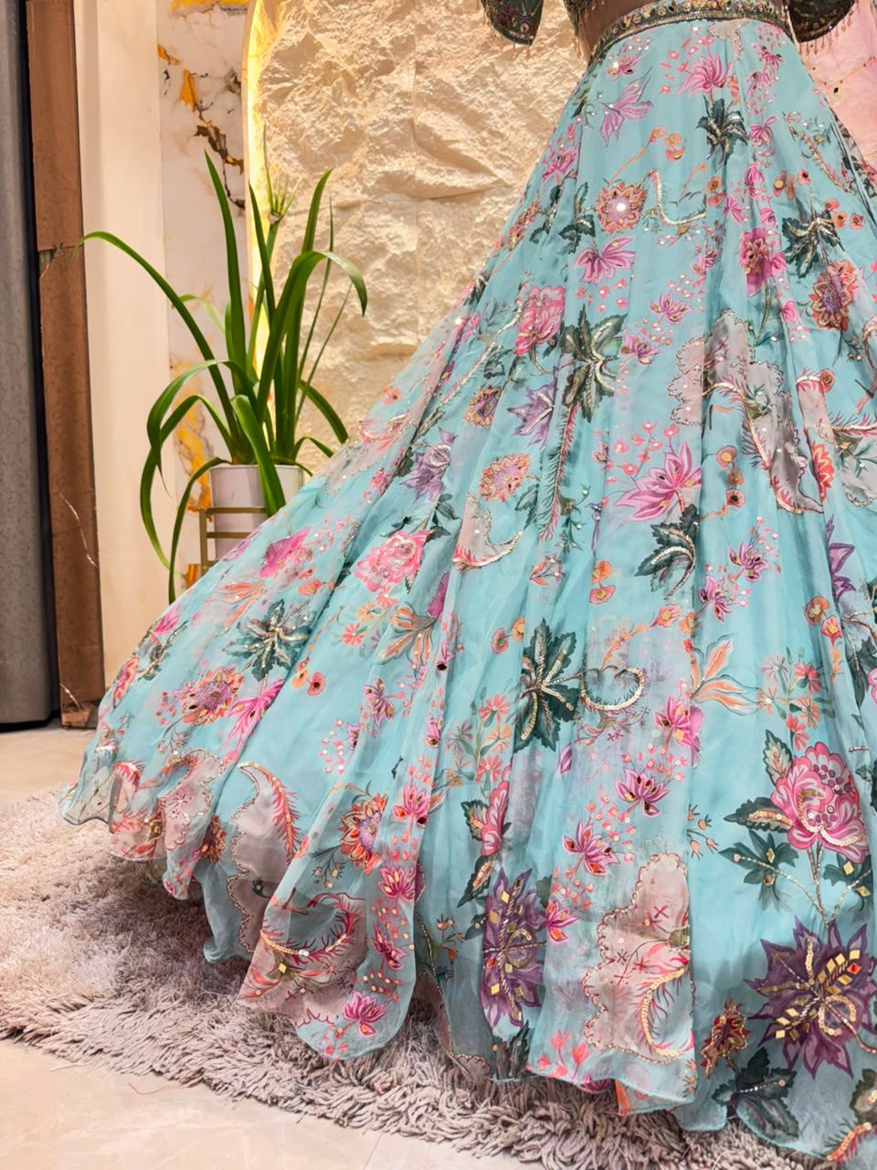 "AZURE BLOSSOM EMBROIDERED LEHENGA"