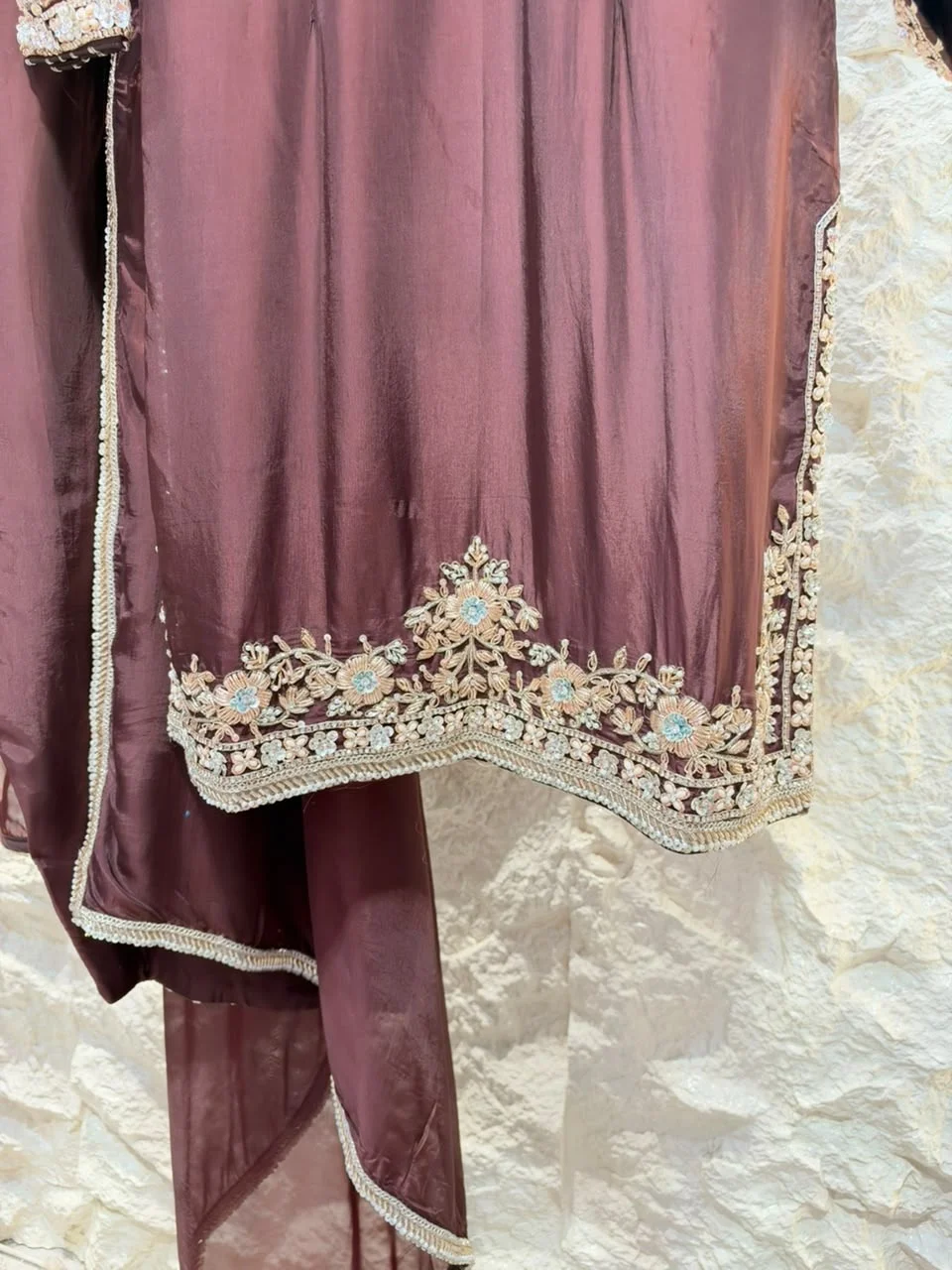 "ELEGANT WINE EMBROIDERED SUIT"