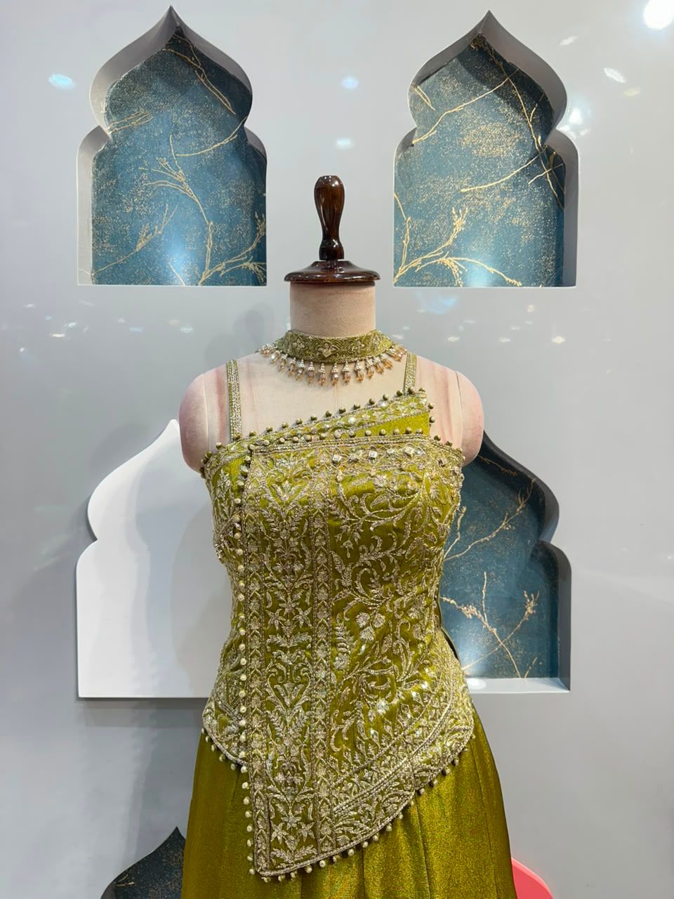 "OLIVE GREEN EMBROIDERED INDO-WESTERN"