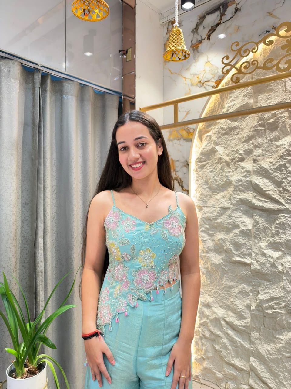 "ELEGANT AQUA BLUE INDO-WESTERN"