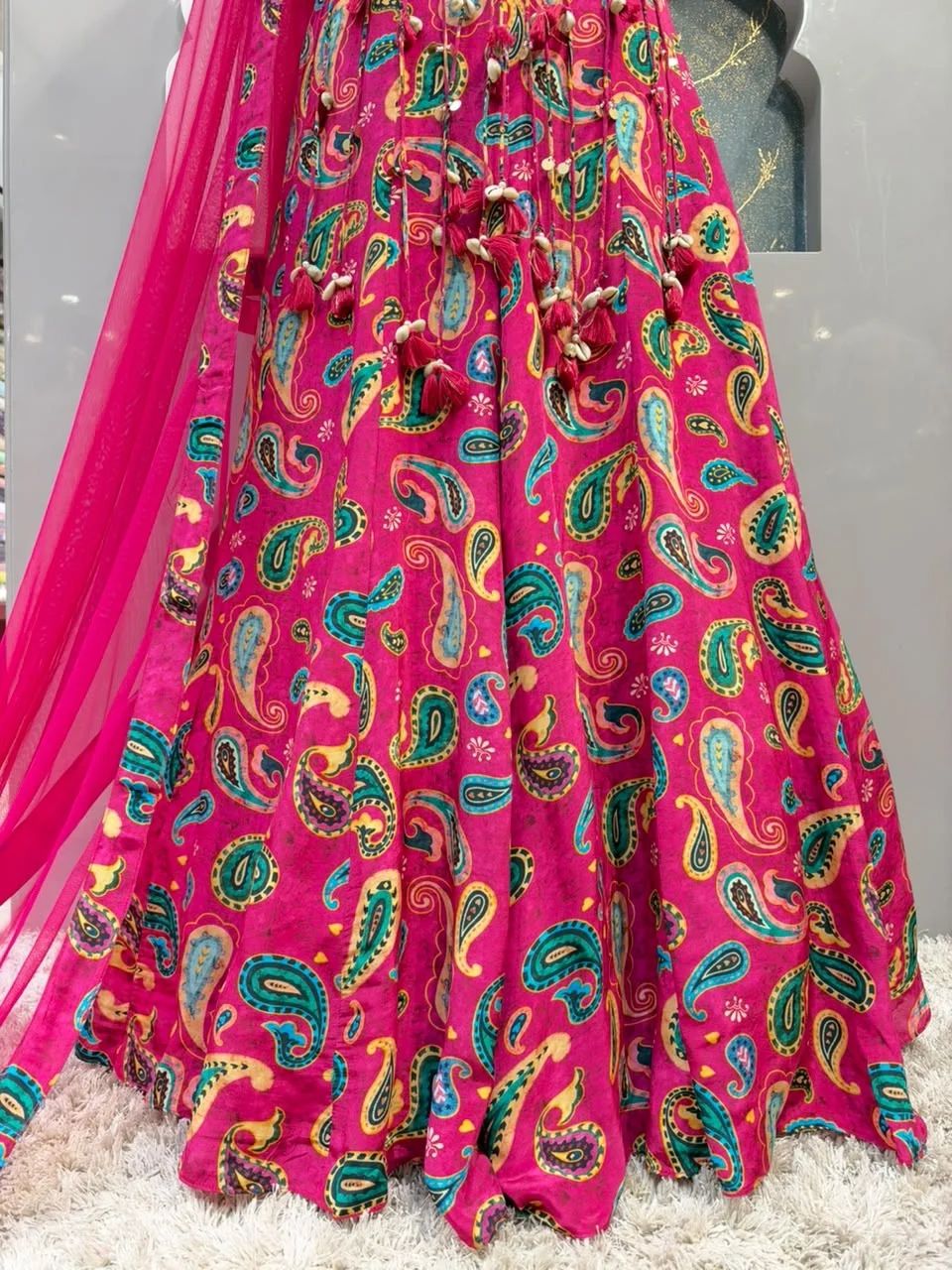 "HOT PINK PAISLEY EMBROIDERED INDO-WESTERN"