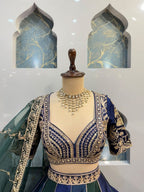 "REGAL BLUE AND EMERALD GREEN LEHENGA"