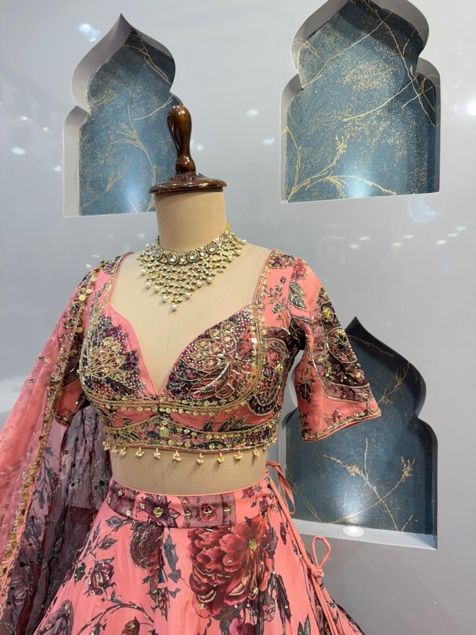 "BLUSH ROSE PRINTED EMBELLISHED LEHENGA"