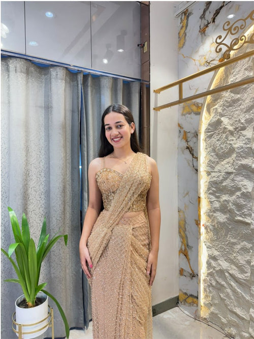 " CHAMPAGNE GLOW DRAPE SAREE"