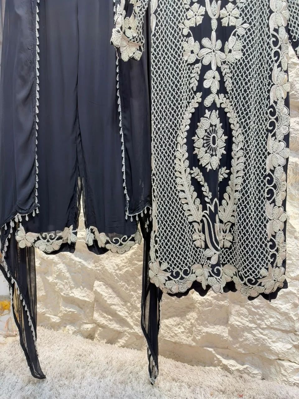 "ELEGANT BLACK SUIT WITH IVORY EMBROIDERED"