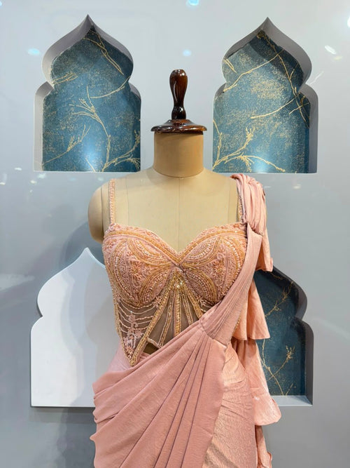 "BLUSH ROSE DRAPE SAREE"