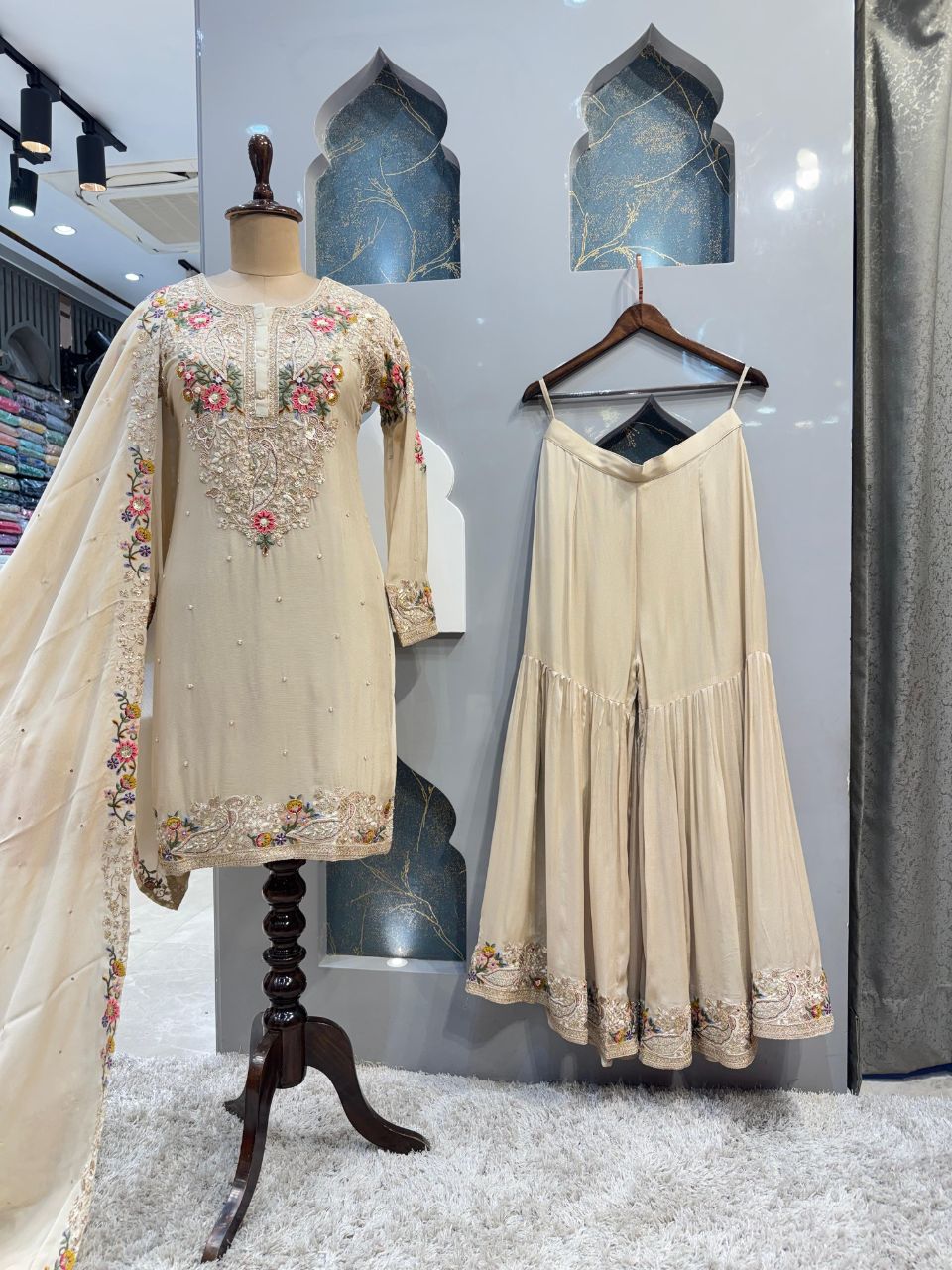 "IVORY BLOSSOM EMBROIDERED SHARARA"