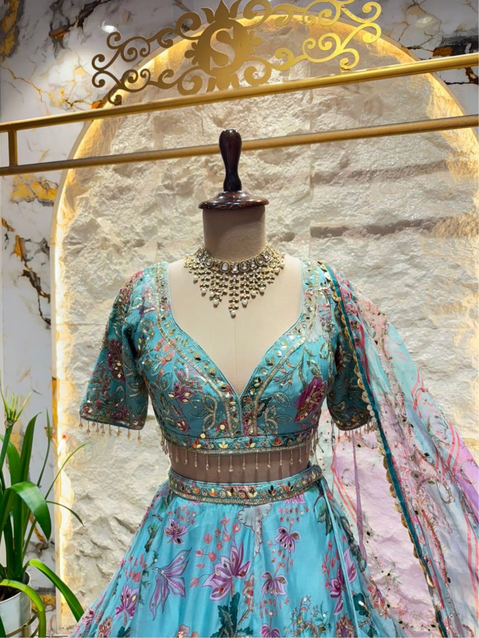 "AZURE BLOSSOM EMBROIDERED LEHENGA"
