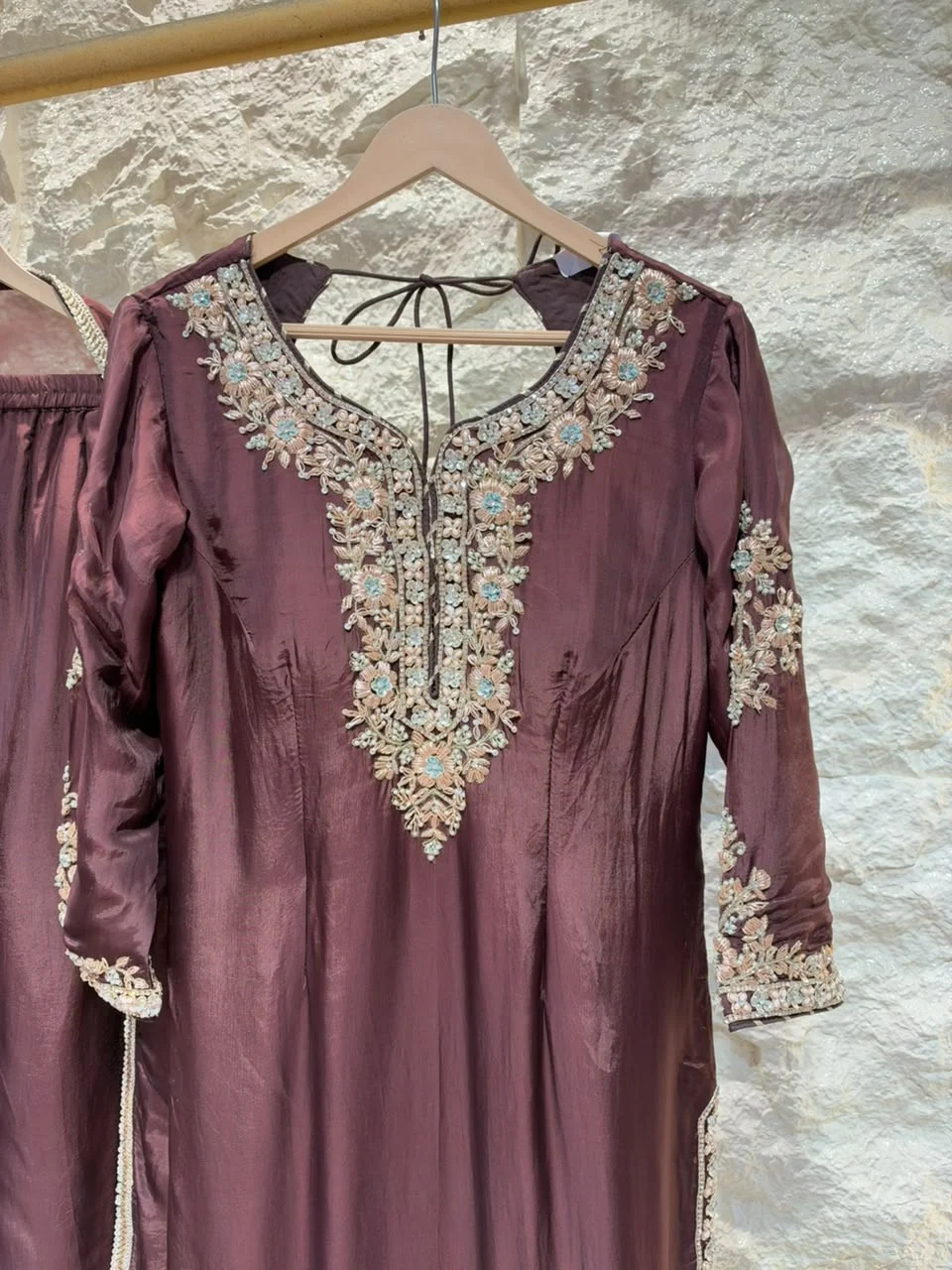 "ELEGANT WINE EMBROIDERED SUIT"