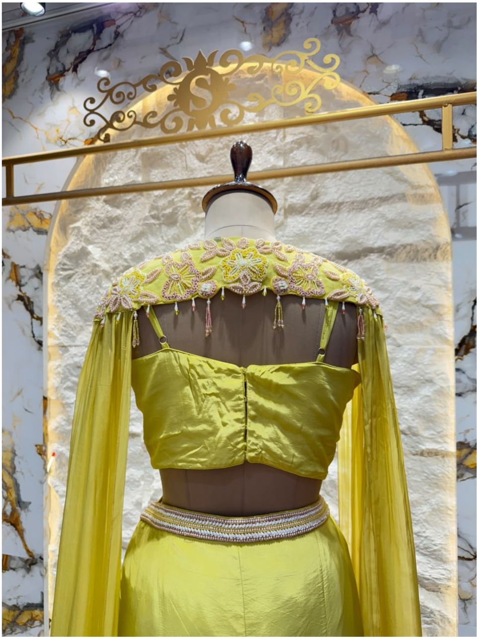 "LIME GREEN FLORAL EMBROIDERED INDOWESTERN"