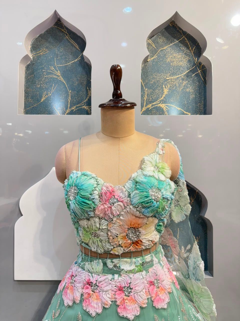 "MINT BLOSSOM 3D FLORAL EMBROIDERED LEHENGA"