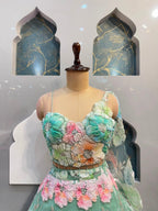 "MINT BLOSSOM 3D FLORAL EMBROIDERED LEHENGA"
