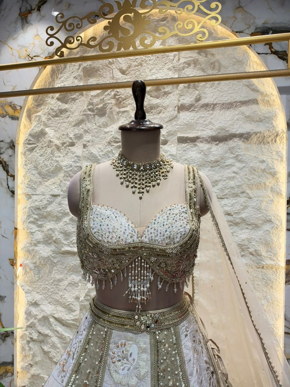 "IVORY AND MIRRORWORK EMBROIDERED LEHENGA"