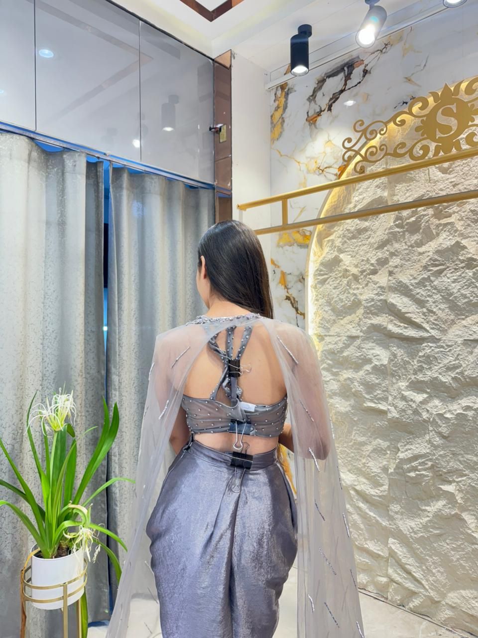 "STEEL GREY EMBELLISHED INDO-WESTERN"
