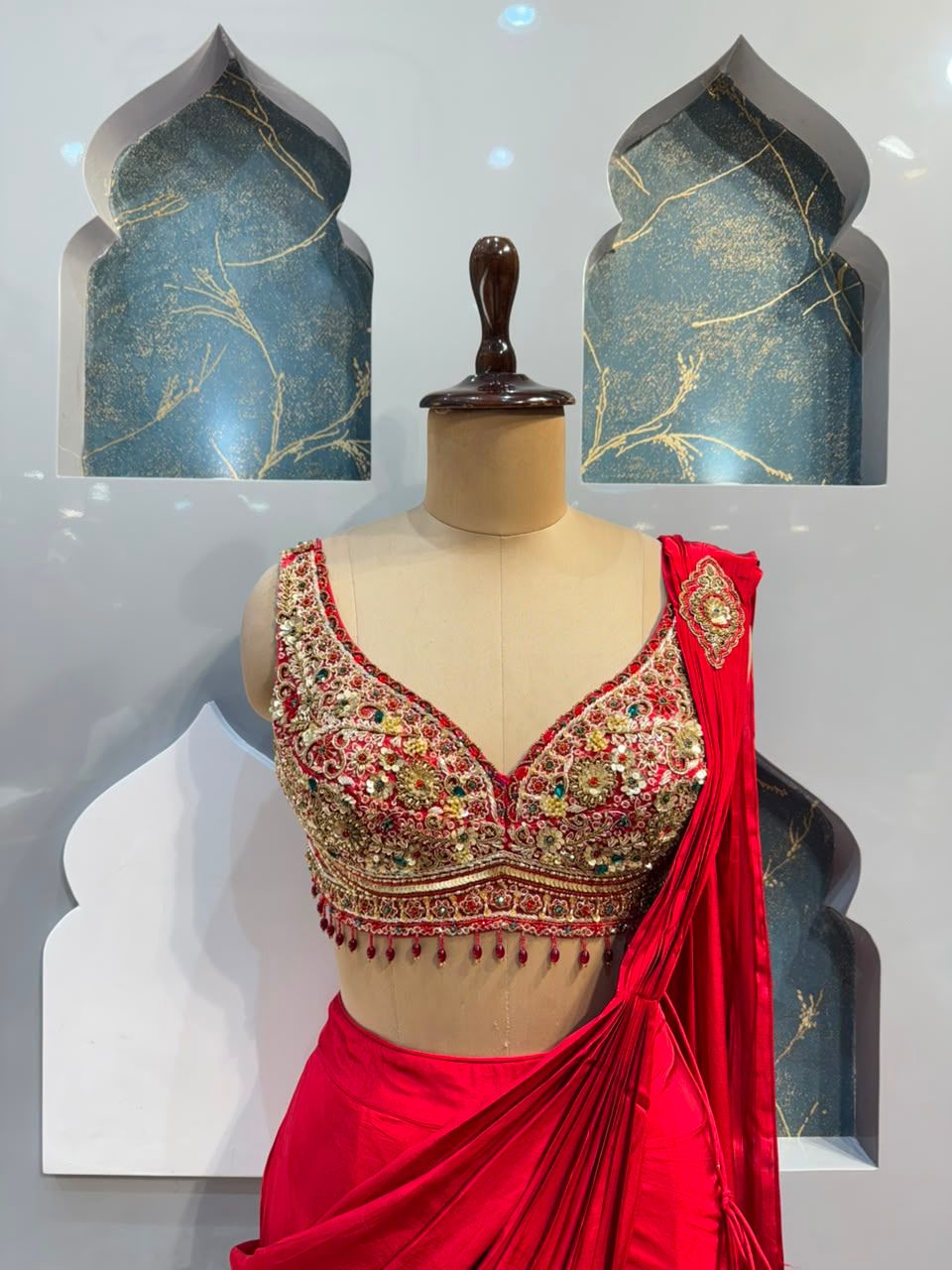 "CRIMSON ROYALE DRAPE SAREE"