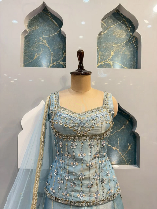 "ELEGANT SKY BLUE INDO-WESTERN"