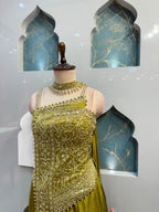 "OLIVE GREEN EMBROIDERED INDO-WESTERN"