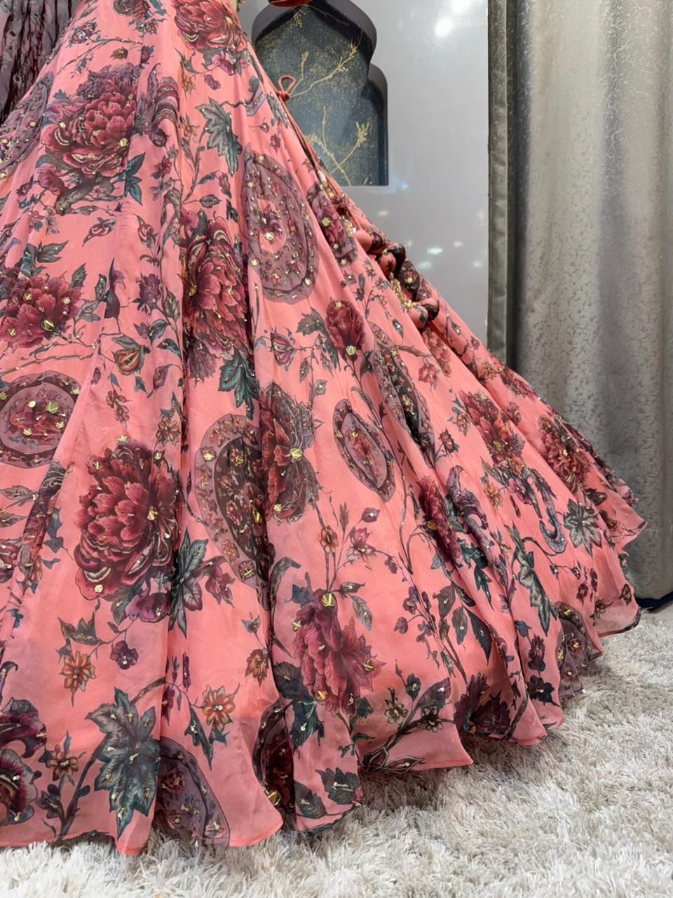 "BLUSH ROSE PRINTED EMBELLISHED LEHENGA"