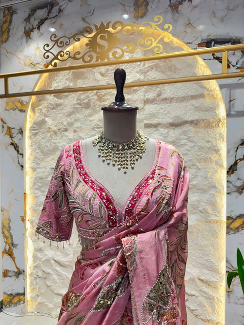 "BLUSH BLOOM EMBROIDERED SAREE"