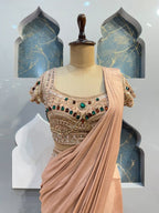 "BLUSH ROSE DRAPED EMBELLISHED DRAPE SAREE"