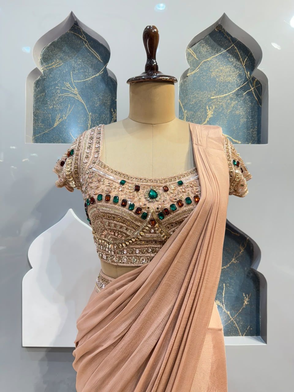 "BLUSH ROSE DRAPED EMBELLISHED DRAPE SAREE"
