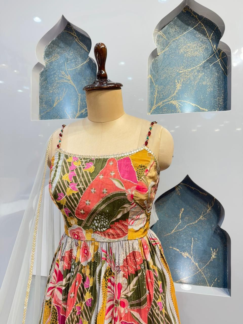 "SAGE GREEN FLORAL PEPLUM INDO-WESTERN"