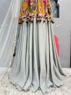 "SAGE GREEN FLORAL PEPLUM INDO-WESTERN"