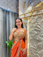 "SUNSET ORANGE ROYALE DRAPE SAREE"