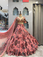 "BLUSH ROSE PRINTED EMBELLISHED LEHENGA"