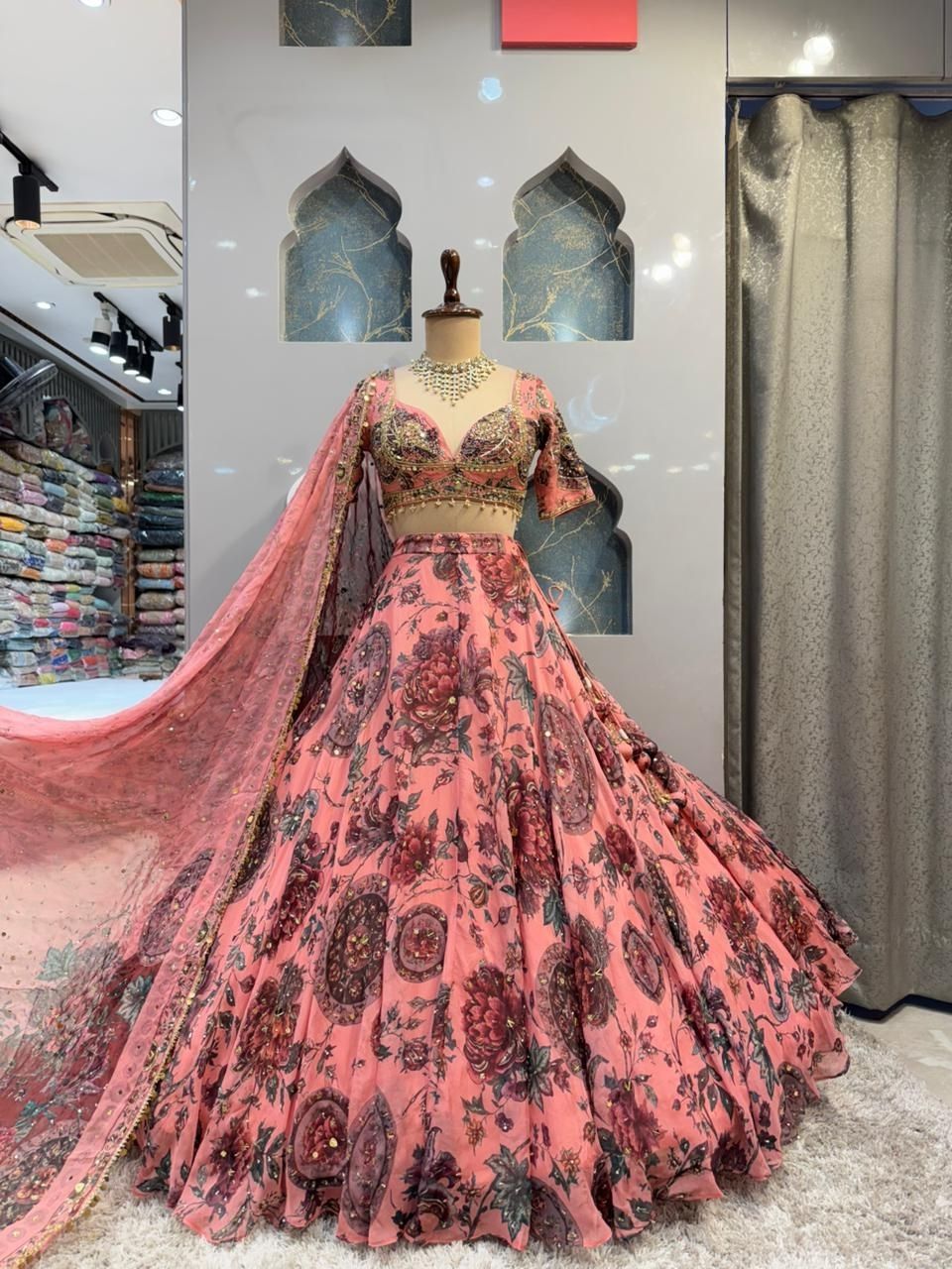"BLUSH ROSE PRINTED EMBELLISHED LEHENGA"