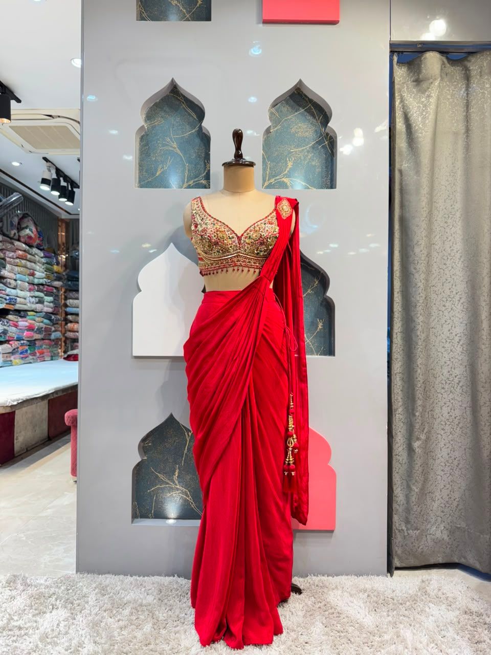 "CRIMSON ROYALE DRAPE SAREE"
