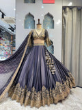 "MIDNIGHT BLUE AND GOLD REGAL EMBROIDERED LEHENGA"