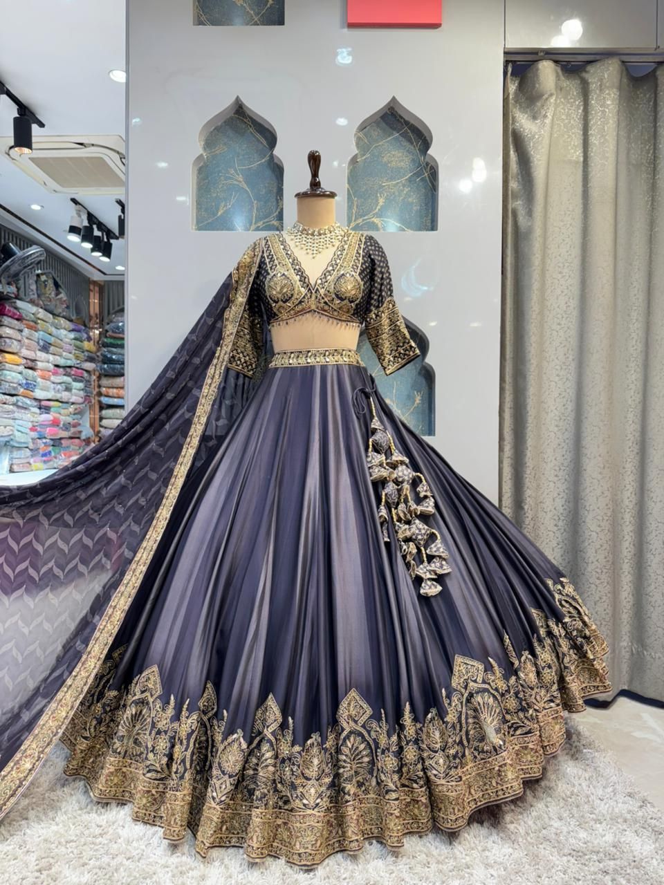 "MIDNIGHT BLUE AND GOLD REGAL EMBROIDERED LEHENGA"