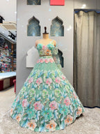 "MINT BLOSSOM 3D FLORAL EMBROIDERED LEHENGA"