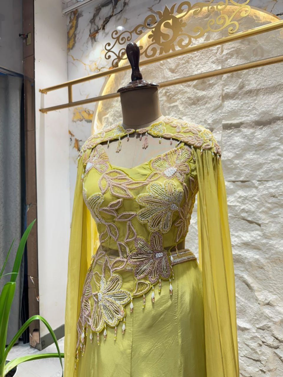 "LIME GREEN FLORAL EMBROIDERED INDOWESTERN"