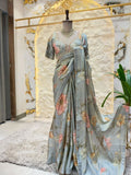 "PASTEL BLUE FLORAL EMBROIDERED SAREE"