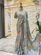 "PASTEL BLUE FLORAL EMBROIDERED SAREE"