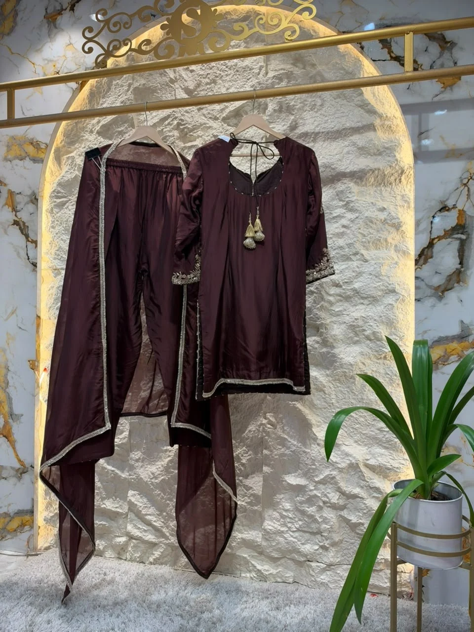"ELEGANT WINE EMBROIDERED SUIT"