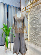 "SOMKEY GREY AND GOLD EMBROIDERED SHARARA"