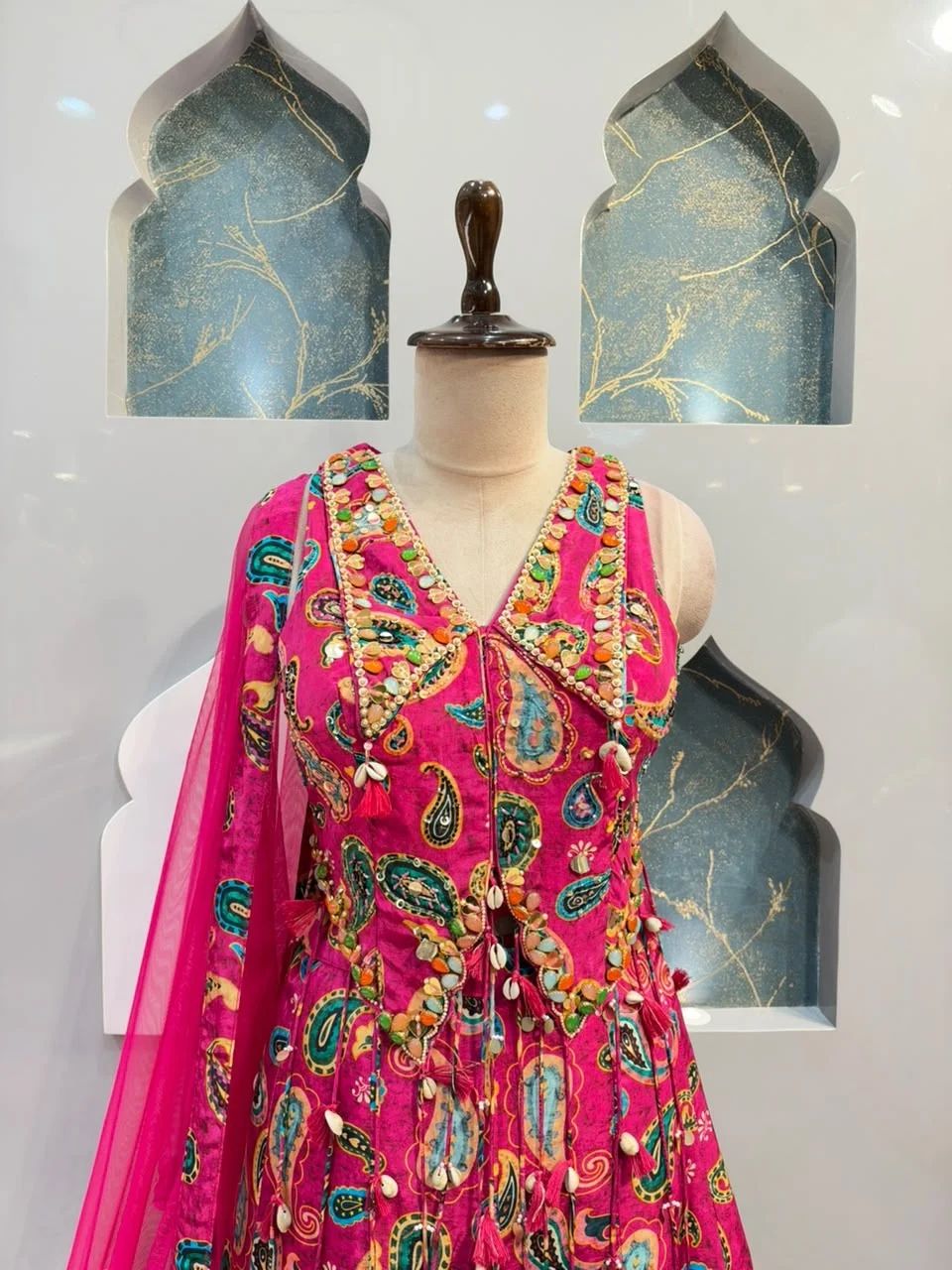 "HOT PINK PAISLEY EMBROIDERED INDO-WESTERN"