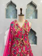 "HOT PINK PAISLEY EMBROIDERED INDO-WESTERN"