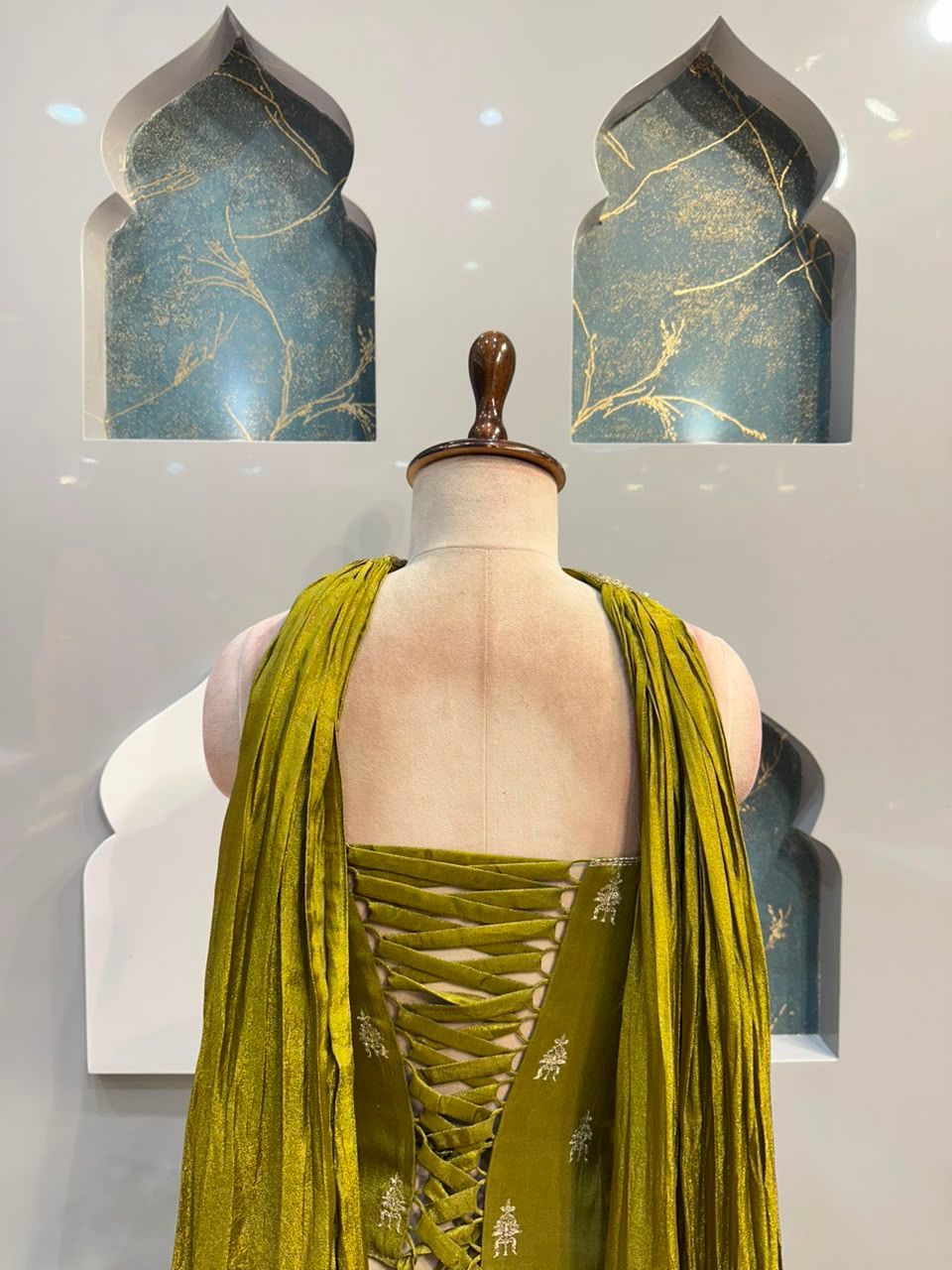 "OLIVE GREEN EMBROIDERED INDO-WESTERN"