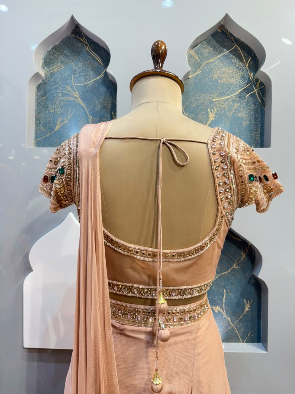 "BLUSH ROSE DRAPED EMBELLISHED DRAPE SAREE"