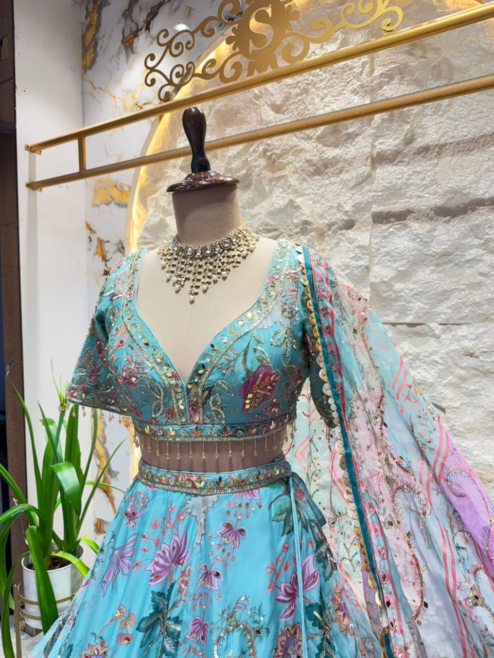 "AZURE BLOSSOM EMBROIDERED LEHENGA"