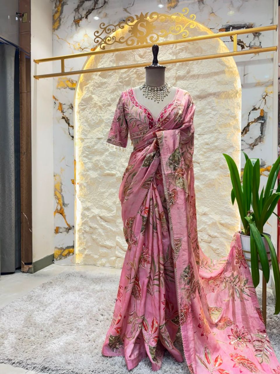"BLUSH BLOOM EMBROIDERED SAREE"