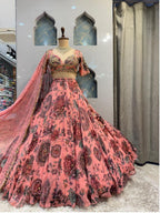 "BLUSH ROSE PRINTED EMBELLISHED LEHENGA"