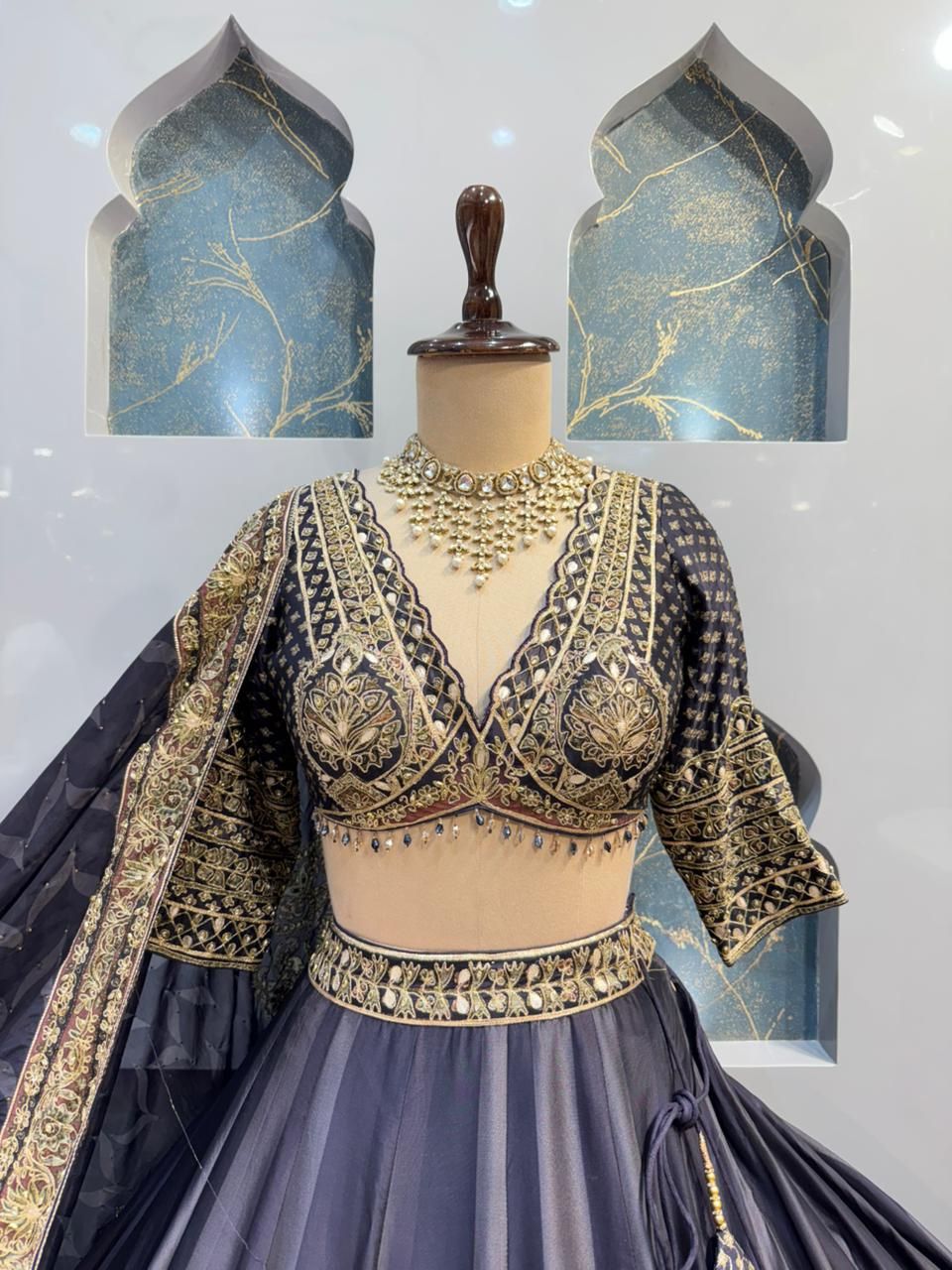 "MIDNIGHT BLUE AND GOLD REGAL EMBROIDERED LEHENGA"