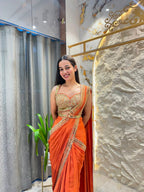 "SUNSET ORANGE ROYALE DRAPE SAREE"