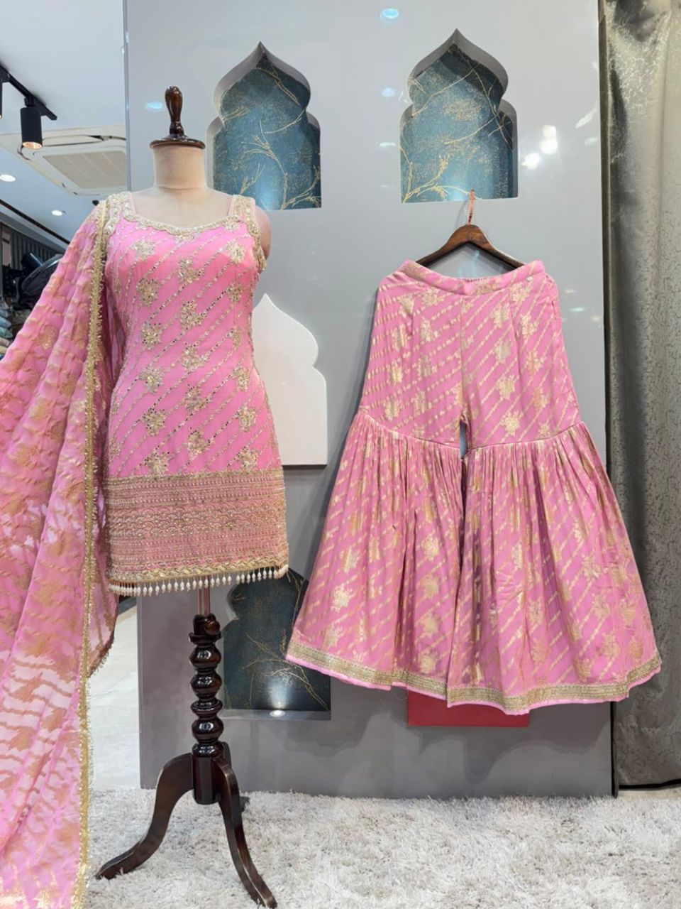"BLUSH PINK ZARI EMBROIDERED GARARA"
