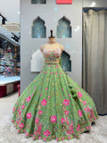 "EMERALD BLOOM FLORAL EMBROIDERED LEHENGA"